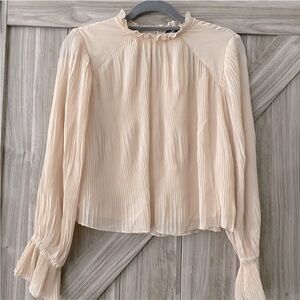Zara Pleated Pale Pink/Cream Blouse Size XL